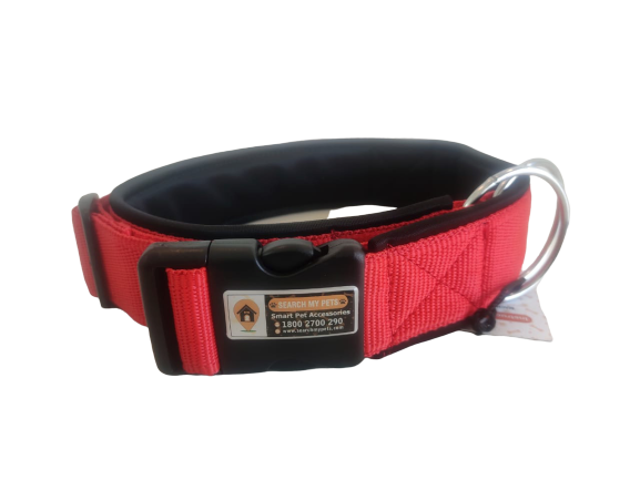 Red Color 1.5 Inch Padded Smart Dog Collar, Anti-lost Dog collar